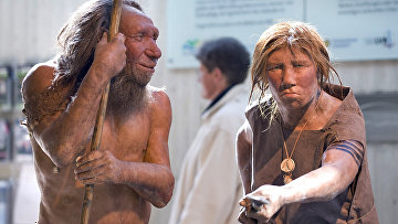 Reconstruction of the external appearance of Neanderthals in the Museum of the city of Mettmann